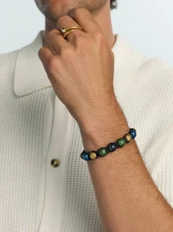 Nialaya Smykker>Men's Beaded Bracelet with colored Ceramic & Gold Balls