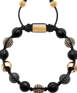 Men's Beaded Bracelet with Matte Onyx and /Gold CZ Diamonds-Nialaya