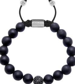 Men's Beaded Bracelet with CZ Diamond & Matte Onyx-Nialaya Outlet
