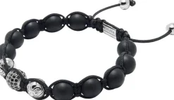 Men's Beaded Bracelet with Matte Onyx and Silver-Nialaya Clearance