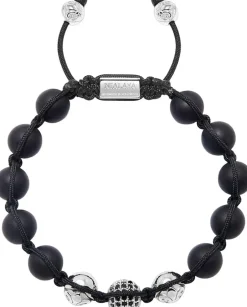 Men's Beaded Bracelet with Matte Onyx and Silver-Nialaya Clearance