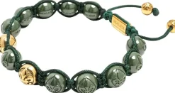 Nialaya Smykker>Men's Beaded Bracelet with Matte Green, Glossy Green Ceramic & Silver