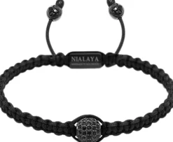 Nialaya Smykker>Men's String Bracelet with CZ Bead