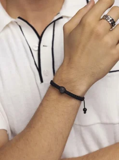 Nialaya Smykker>Men's String Bracelet with CZ Bead