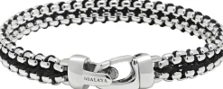Outlet Men's Black Woven 8mm Box Chain Bracelet in Silver Smykker