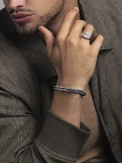 Outlet Men's Black Woven 8mm Box Chain Bracelet in Silver Smykker