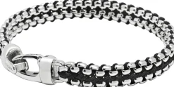 Outlet Men's Black Woven 8mm Box Chain Bracelet in Silver Smykker