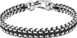 Outlet Men's Black Woven 8mm Box Chain Bracelet in Silver Smykker