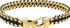 Men's Black Woven 8mm Box Chain Bracelet in Gold-Nialaya
