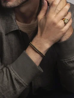 Men's Black Woven 8mm Box Chain Bracelet in Gold-Nialaya