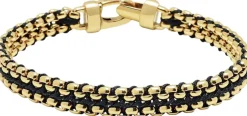 Men's Black Woven 8mm Box Chain Bracelet in Gold-Nialaya