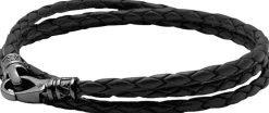Nialaya Smykker>Men's Black Wrap Around Leather Bracelet