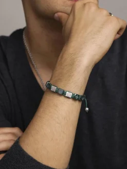 Men's Ceramic Flatbead Bracelet in Green and Silver-Nialaya