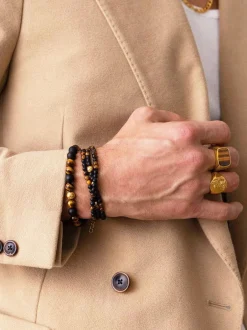 Nialaya Smykker>Men's Signet Ring with Brown Tiger Eye