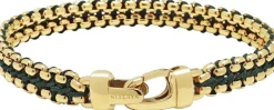 Men's Green Woven 8mm Box Chain Bracelet in Gold-Nialaya Outlet