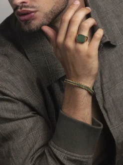 Men's Green Woven 8mm Box Chain Bracelet in Gold-Nialaya Outlet