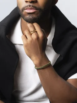 Men's Green Woven 8mm Box Chain Bracelet in Gold-Nialaya Outlet