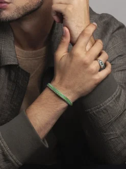 Men's Green Woven 8mm Box Chain Bracelet in Silver-Nialaya Hot