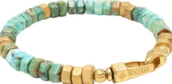 Men's Hexagon Beaded Bracelet with Green and Gold-Nialaya