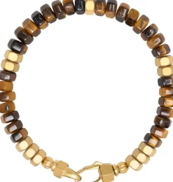 Online Men's Hexagon Beaded Bracelet with Tiger Eye and Gold Smykker