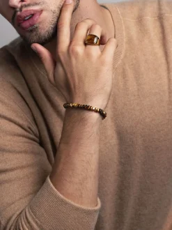 Online Men's Hexagon Beaded Bracelet with Tiger Eye and Gold Smykker