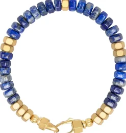 Nialaya Smykker>Men's Hexagon Beaded Bracelet with Lapis and Gold