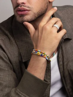 New Men's Wrap Bracelet with Assorted Vintage Trifocal Beads and Smykker