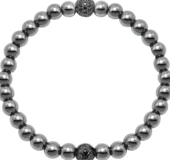 Nialaya Smykker>Men's Wristband with Hematite and CZ Diamond