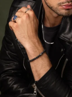 Men's Wristband with Matte Onyx and CZ Diamond-Nialaya New