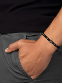 Men's Wristband with Matte Onyx and CZ Diamond-Nialaya New
