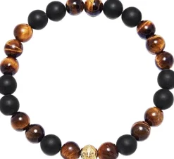 Outlet Men's Wristband with Matte Onyx and Brown Tiger Eye Smykker