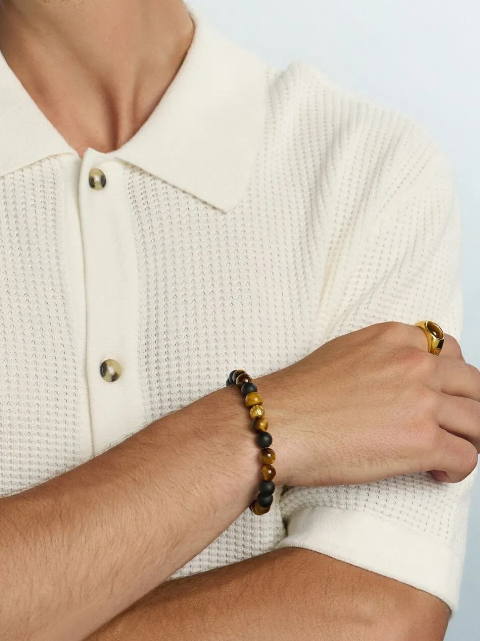 Outlet Men's Wristband with Matte Onyx and Brown Tiger Eye Smykker