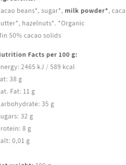 Sale Milk Hazelnut 50 %, Nicaragua, Organic Chokolade