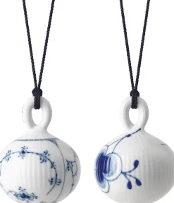 Outlet Musselmalet Riflet & Blå Mega Riflet Julekugle 9,5 cm 2 stk Juletræspynt