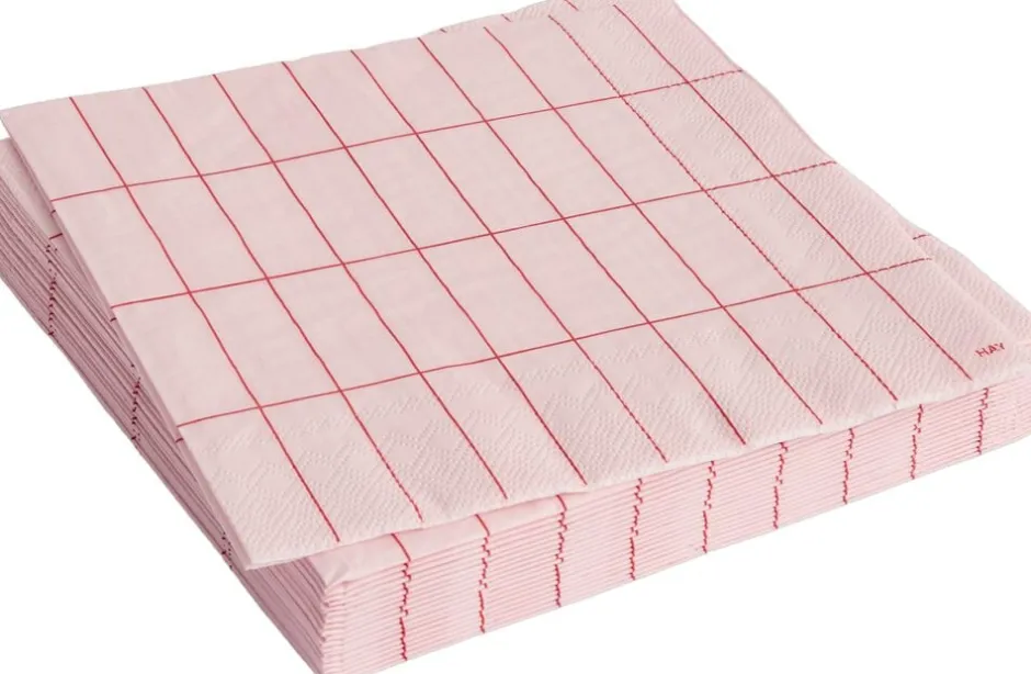 Online Pattern Napkins-Set of 20 Dinner-Light pink and red grid Tilbehør Til Bordet