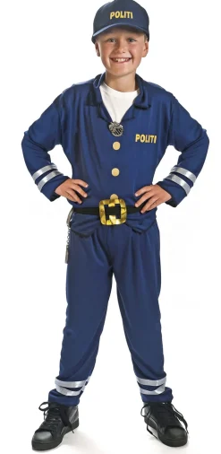 New Politiuniform str 120 Bukser. bluse, bælte og kasket Børn Rolleleg & Musik