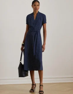 Polka-Dot Belted Crepe Dress-Lauren Ralph Lauren Online