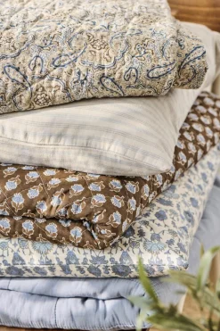 Discount Pude natur m/lyseblå striber Puder