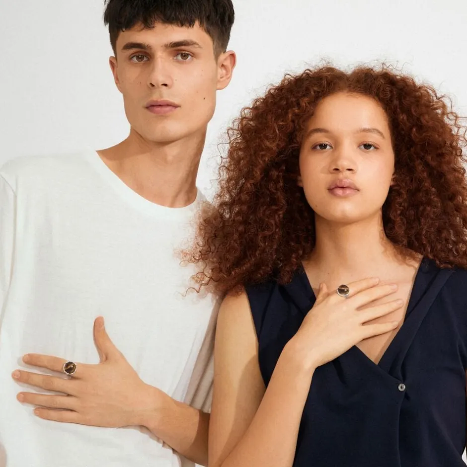 Discount SENSE ring sølvbelagt/agat Dame Fest