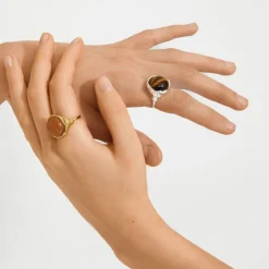 Discount SENSE ring sølvbelagt/agat Dame Fest