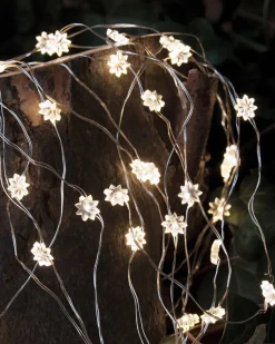 Silke miniblomst lyskæde 40L m/ timer, Klar/sølv-Sirius Sale