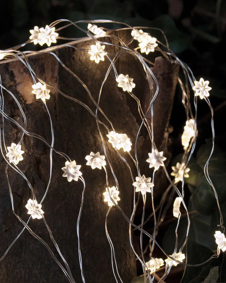 Silke miniblomst lyskæde 40L m/ timer, Klar/sølv-Sirius Sale