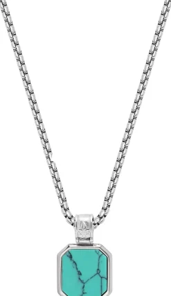 Silver Necklace with Square Turquoise Pendant-Nialaya Outlet