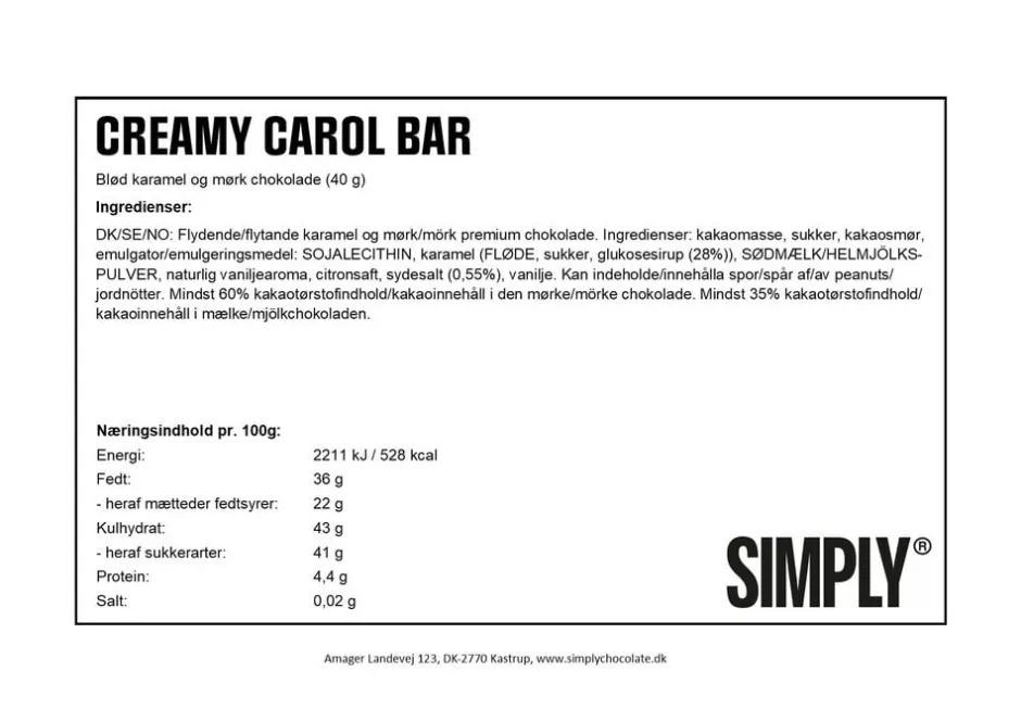 Simply® CREAMY CAROL chokoladebar (40g)-Simply Chocolate Sale