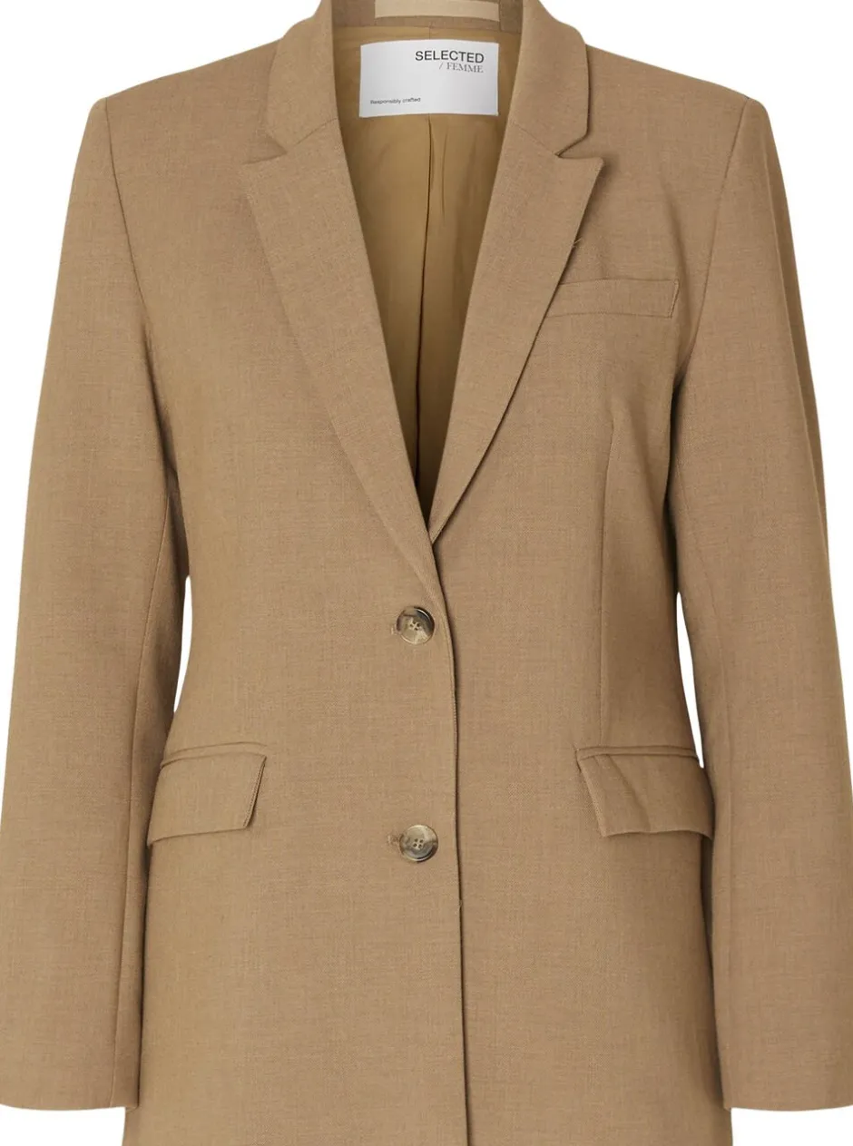 Dame Selected Blazere & Veste>SLFRITA LS CLASSIC BLAZER CAMEL MEL