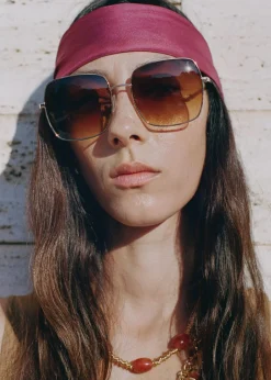 Outlet Square metallic frame sunglasses Dame Andet