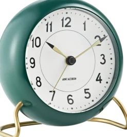 Station bordur grøn/hvid, Ø 11 cm, alarm-Arne Jacobsen Clocks Discount