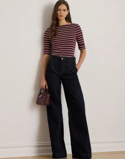 Dame Lauren Ralph Lauren T-Shirts & Toppe>Striped Stretch Cotton Boatneck Tee