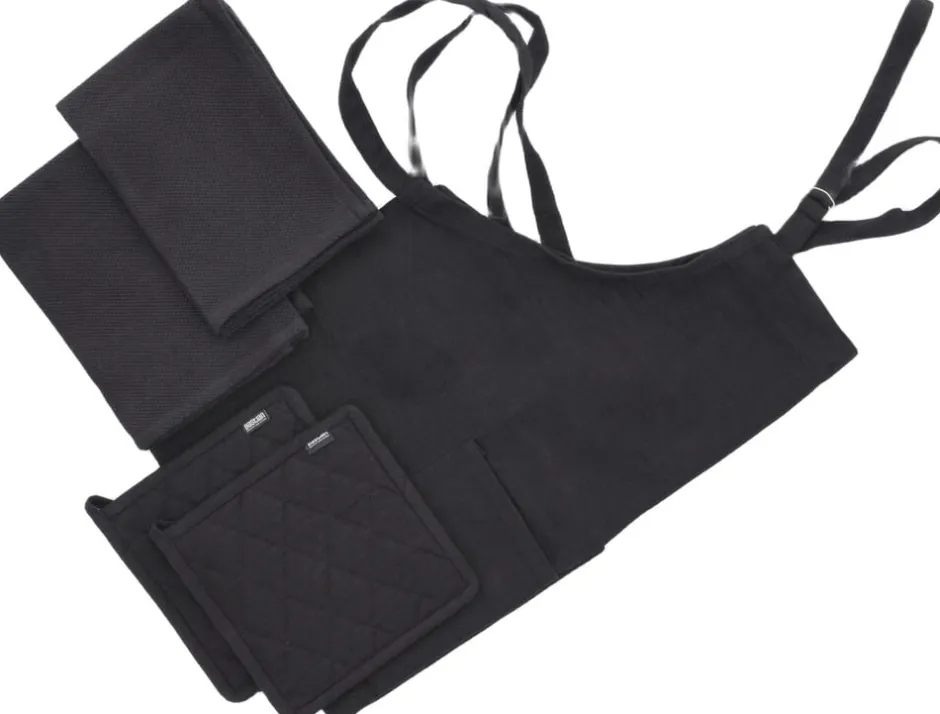 Clearance Tekstilsæt 5 dele Sort 100% ny bomuld Tekstiler Til Køkkenet