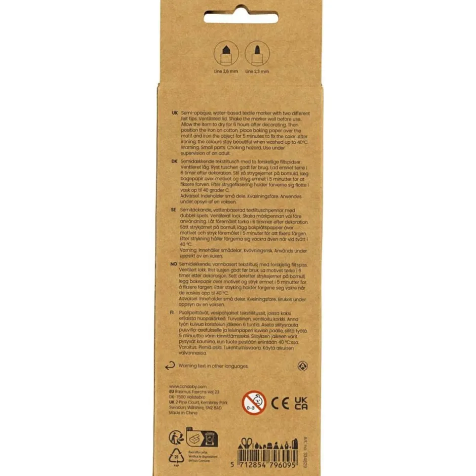 Tekstiltusch, streg 2,3+3,6 mm, 6 stk.-Creativ Company Online